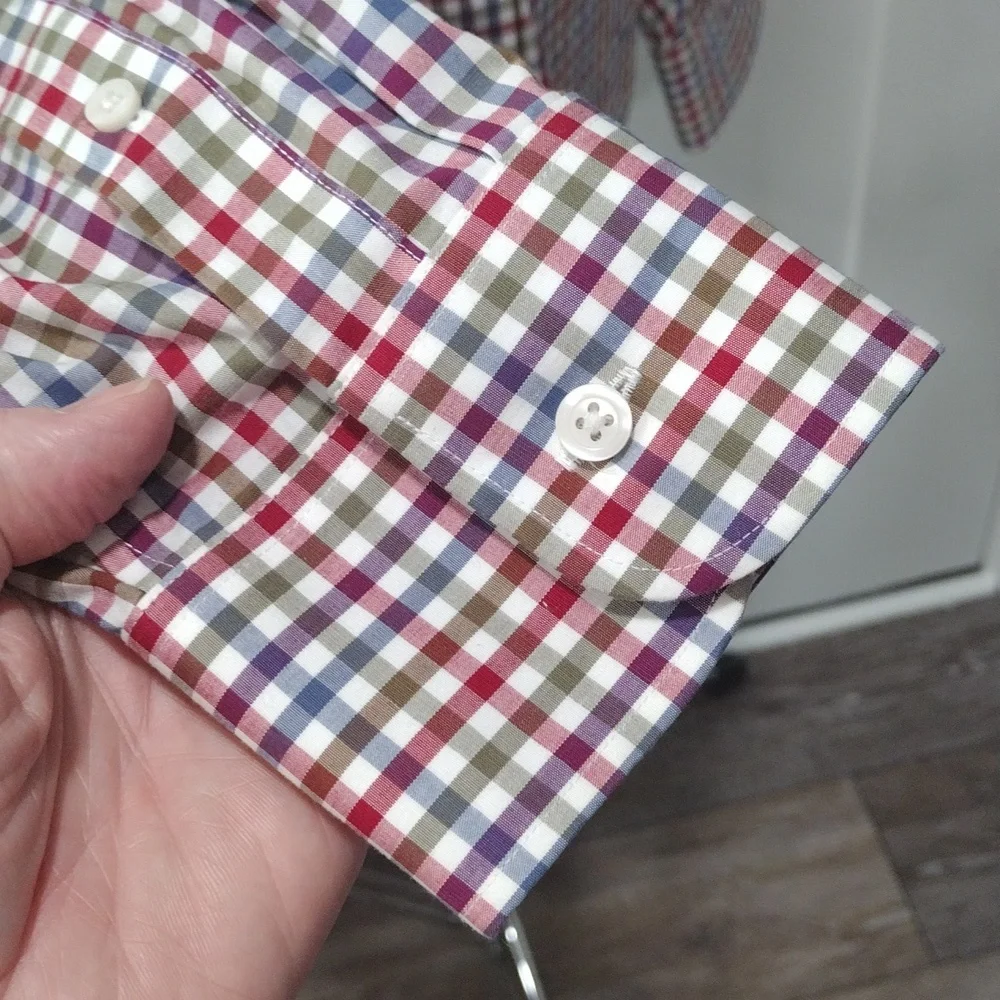 J. Crew mens purple, blue, green and brown plaid shirt. Large. 16 - 16.5 neck